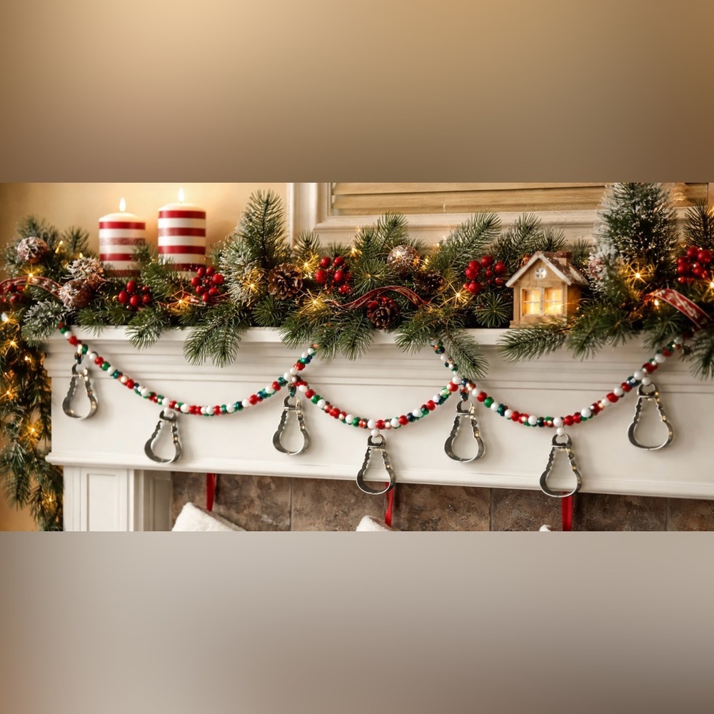 snowman cookie cutter beaded Christmas garland NEW NWT 6 ft long metal wood